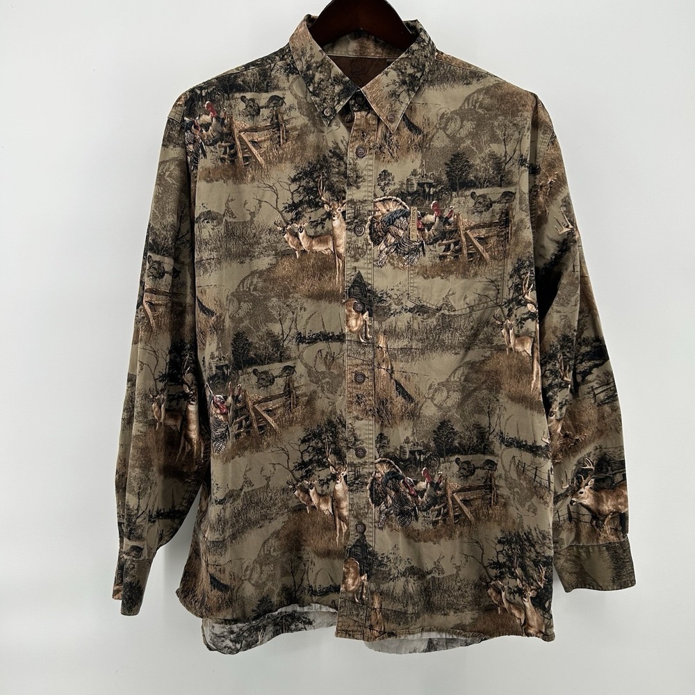 North River Outfitters Shirt Mens XL Deer Bucks Turkey Hunting Print Cabincore